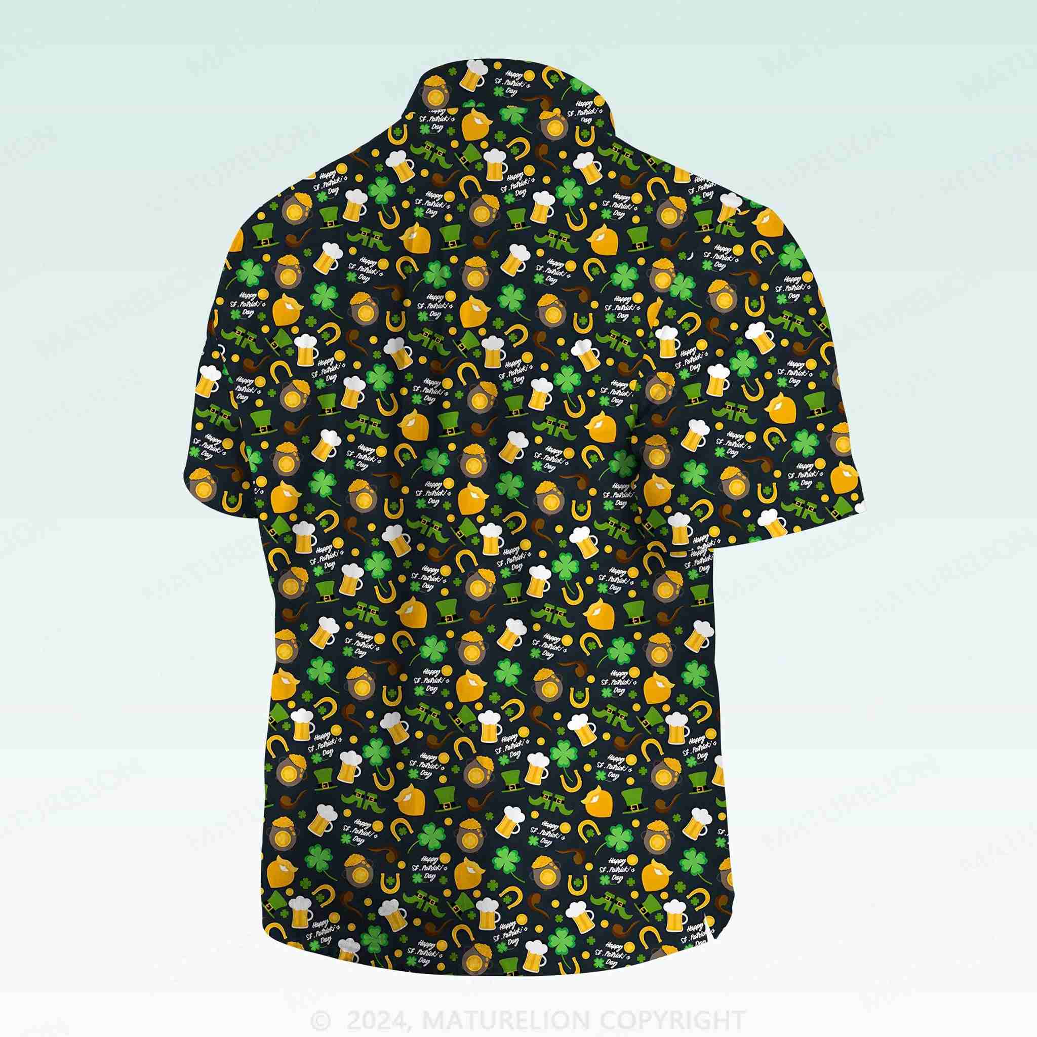 Maturelion St. Patrick's Button Pocket Shirt1950s Irish Breeze Hawaiian Shirt