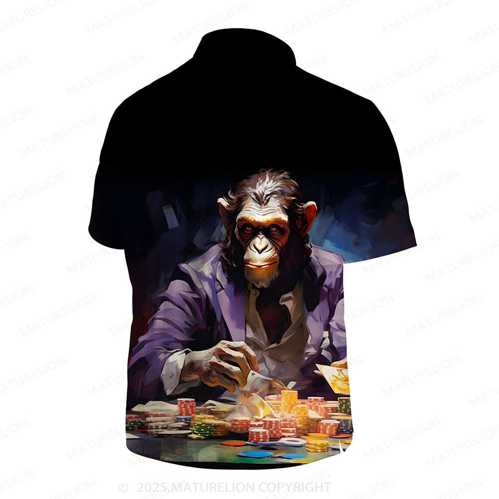 Maturelion Men's Aloha Shirts Retro Fashion Orangutan Animal Pattern Hawaiian Shirt