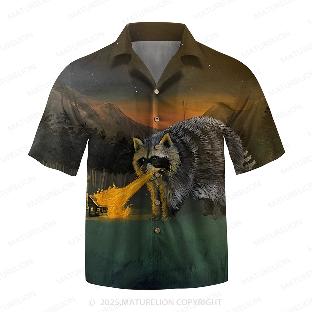 Maturelion Men's Aloha Shirts Raccoon Funny Hawaiian Shirt-Maturelion