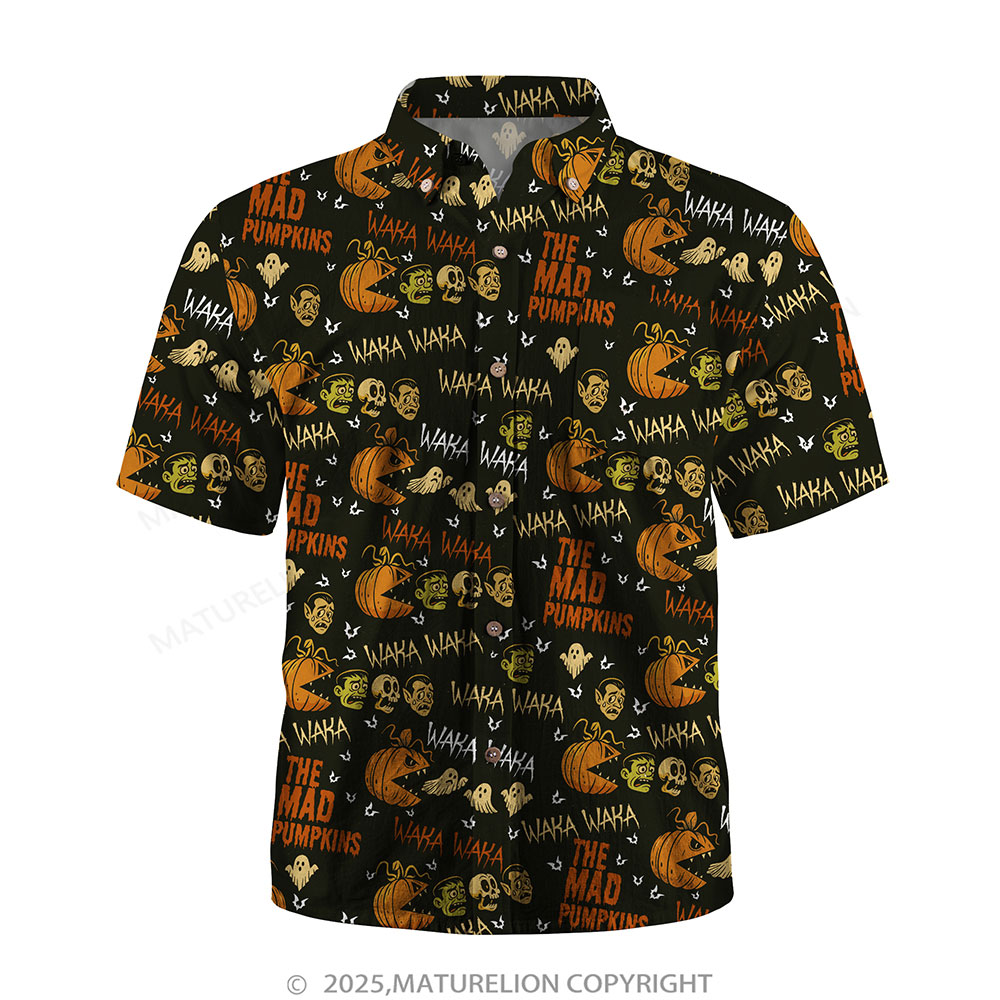 Maturelion Halloween Hawaiian Shirt Black Pumpkin Madness Graphic Hawaiian Shirt