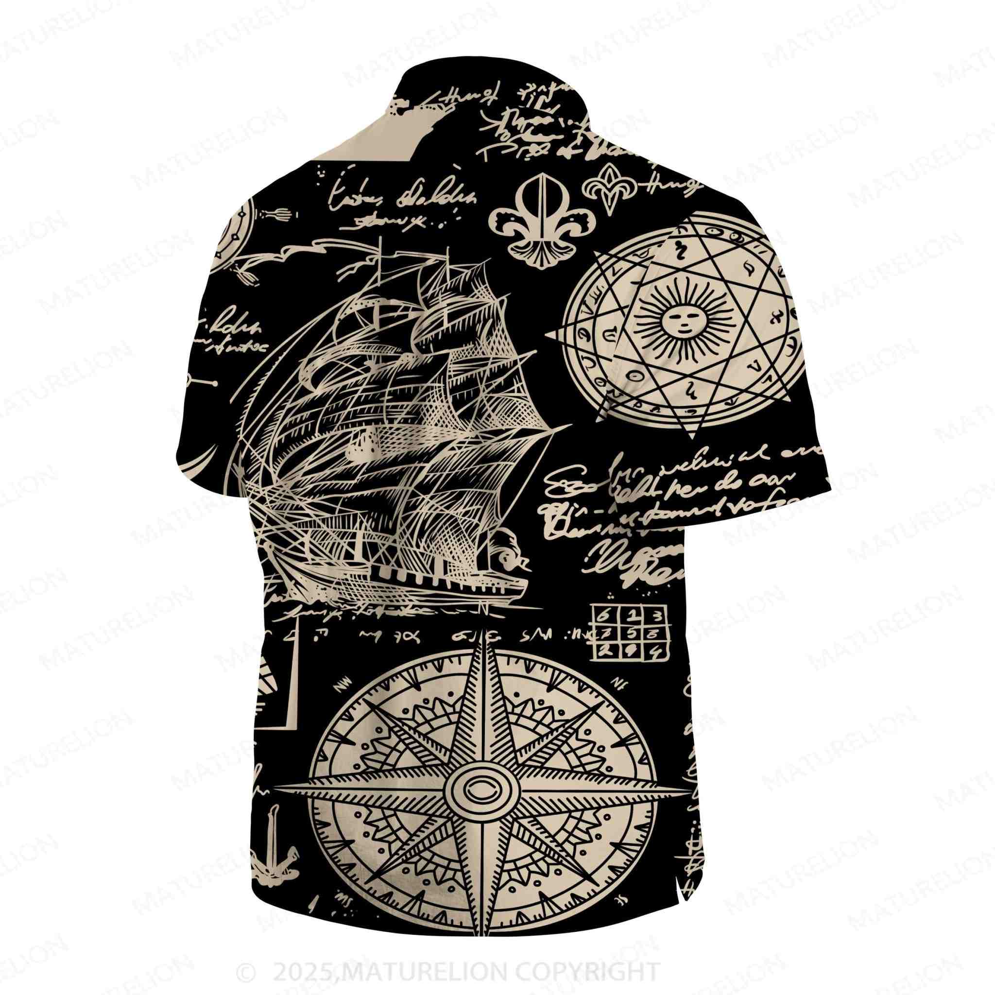 Maturelion Sailboat Compass ocean 3d Print Retro Men's Hawaiian Shirt