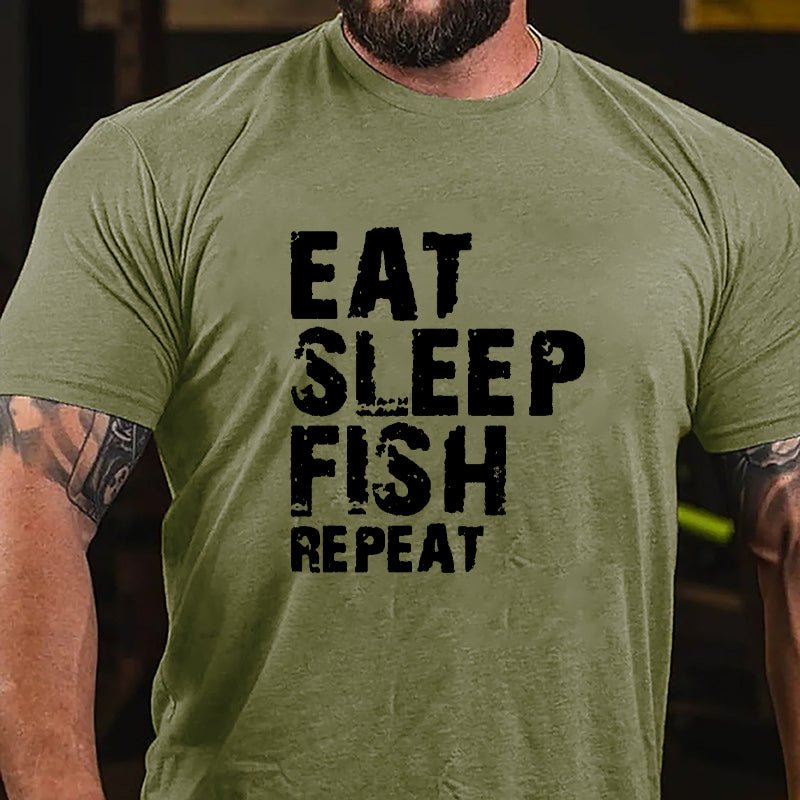 Eat Sleep Fish Repeat Cotton T-shirt-Maturelion