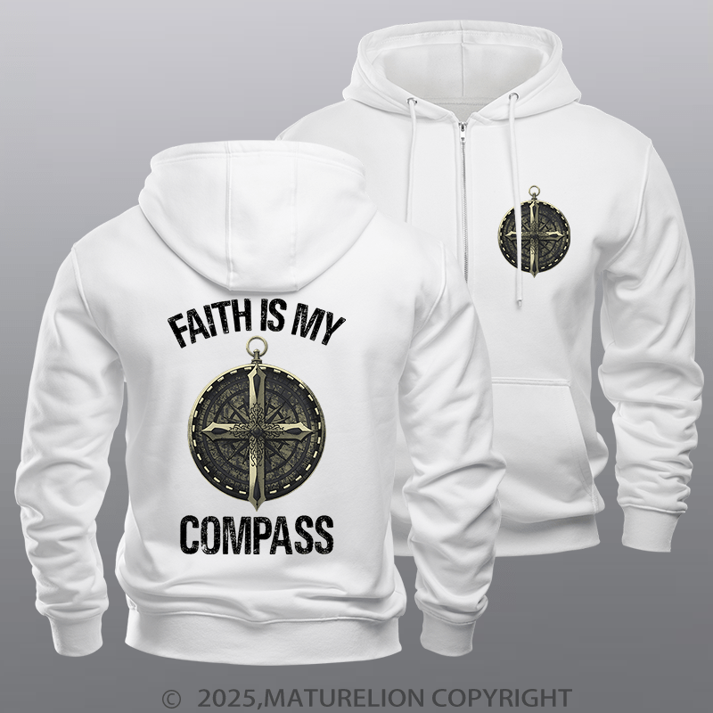 Maturelion Men's Hoodie Faith Is My Compass Fleece Zipper Hoodie
