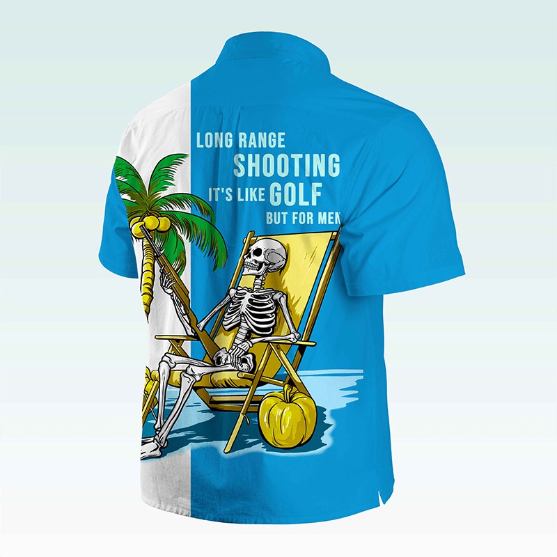 Maturelion Men's Button Pocket Shirt Coconut Tree Skeleton Shirt Men Casual Hawaiian Short Sleeve Button Down