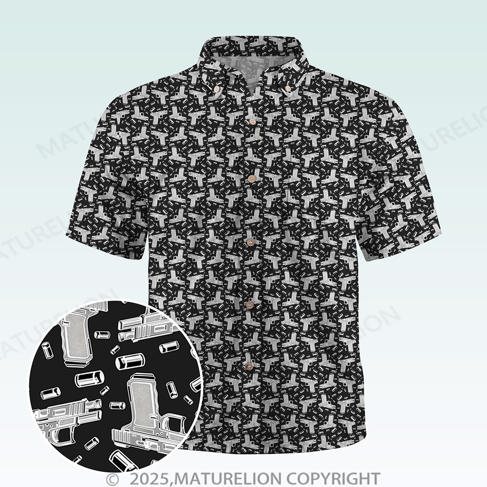 Maturelion Men's Button Pocket Shirt Gun Graphic Hawaiian Shirt