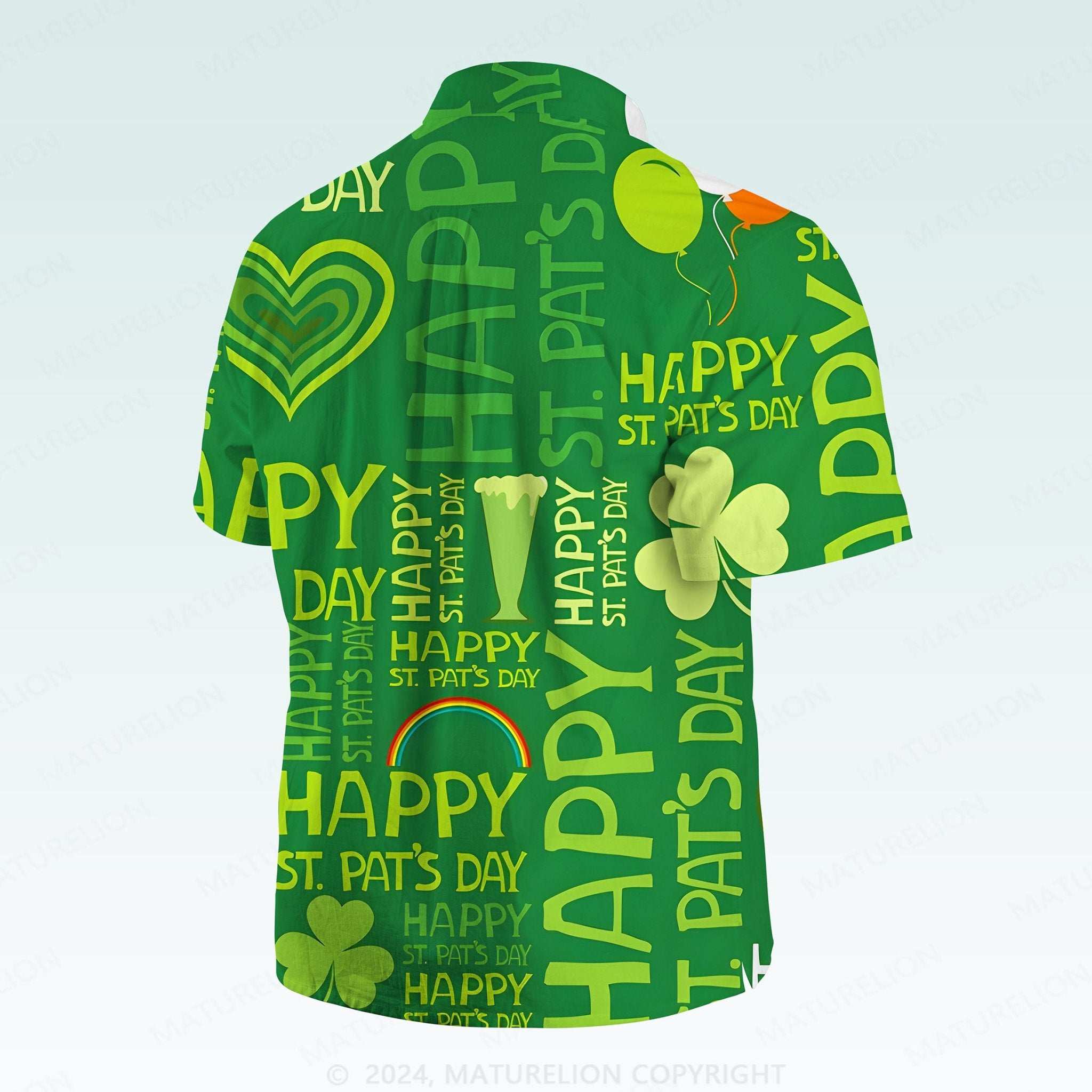 MaturelionSt. Patrick's Button Pocket ShirtTropical St. Paddy’s Print Hawaiian Shirt