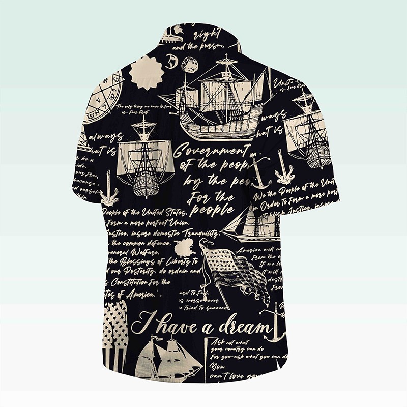 Maturelion Men's Button Pocket Shirt Helloice Steampunk Gold Compass Print Short Sleeve Hawaiian Shirt