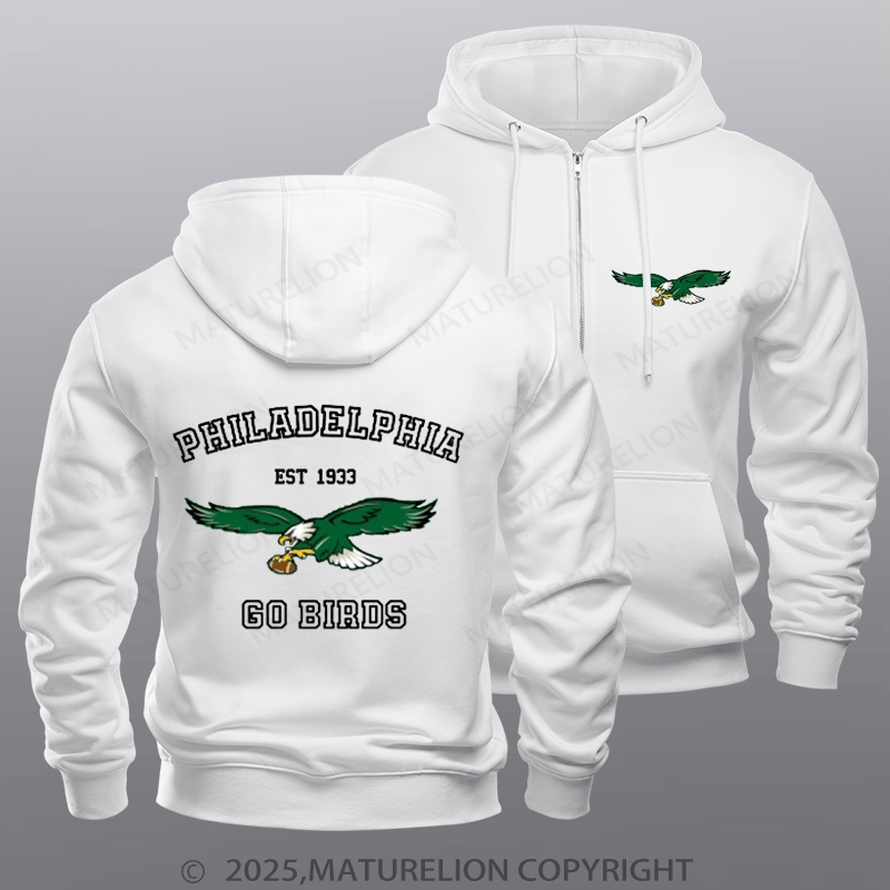 Maturelion Super Bowl Hoodie Vintage Philadelphia Go Birds Eagles Fleece Zipper Hoodie