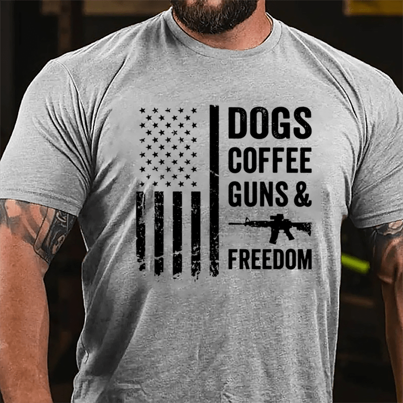Dogs Coffee Guns And Freedom Cotton T-shirt (Free Customization)