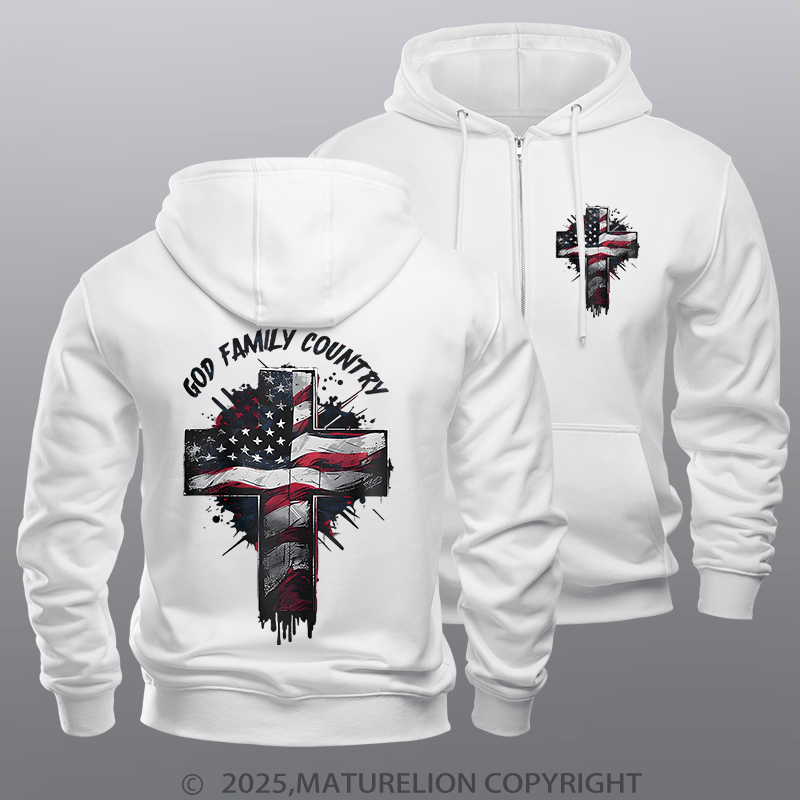Maturelion Men's Hoodie God Family Country Fleece Zipper Hoodie