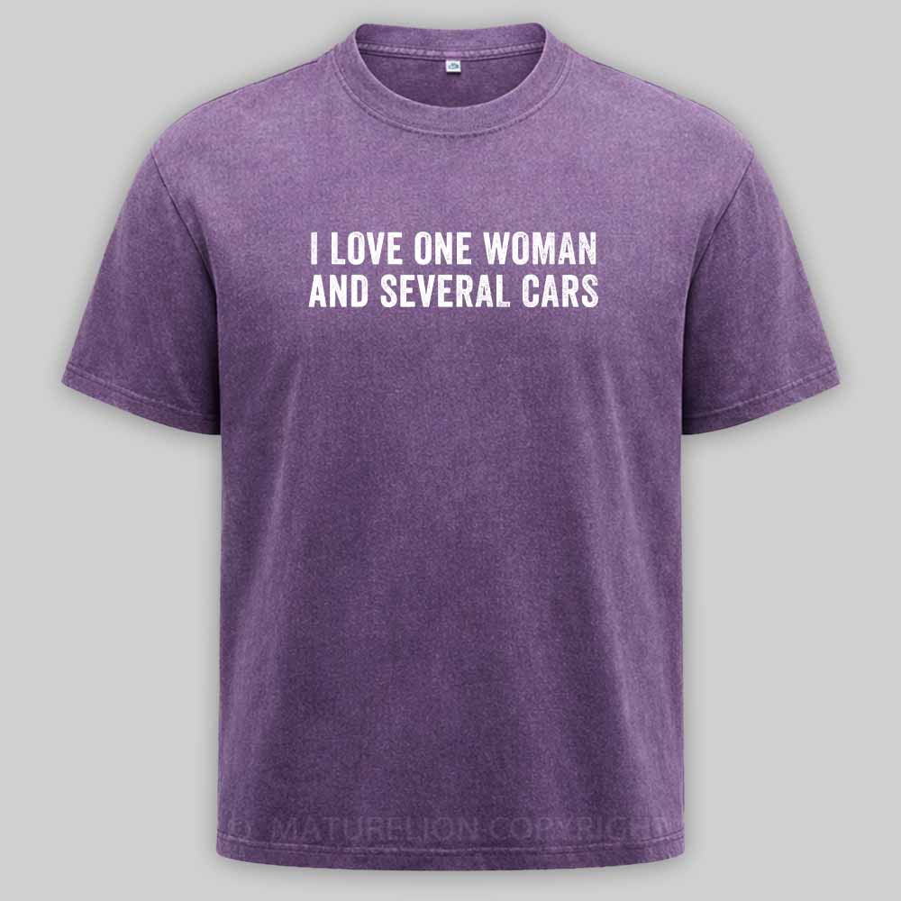 Maturelion I love one woman and several cars Washed T-shirt
