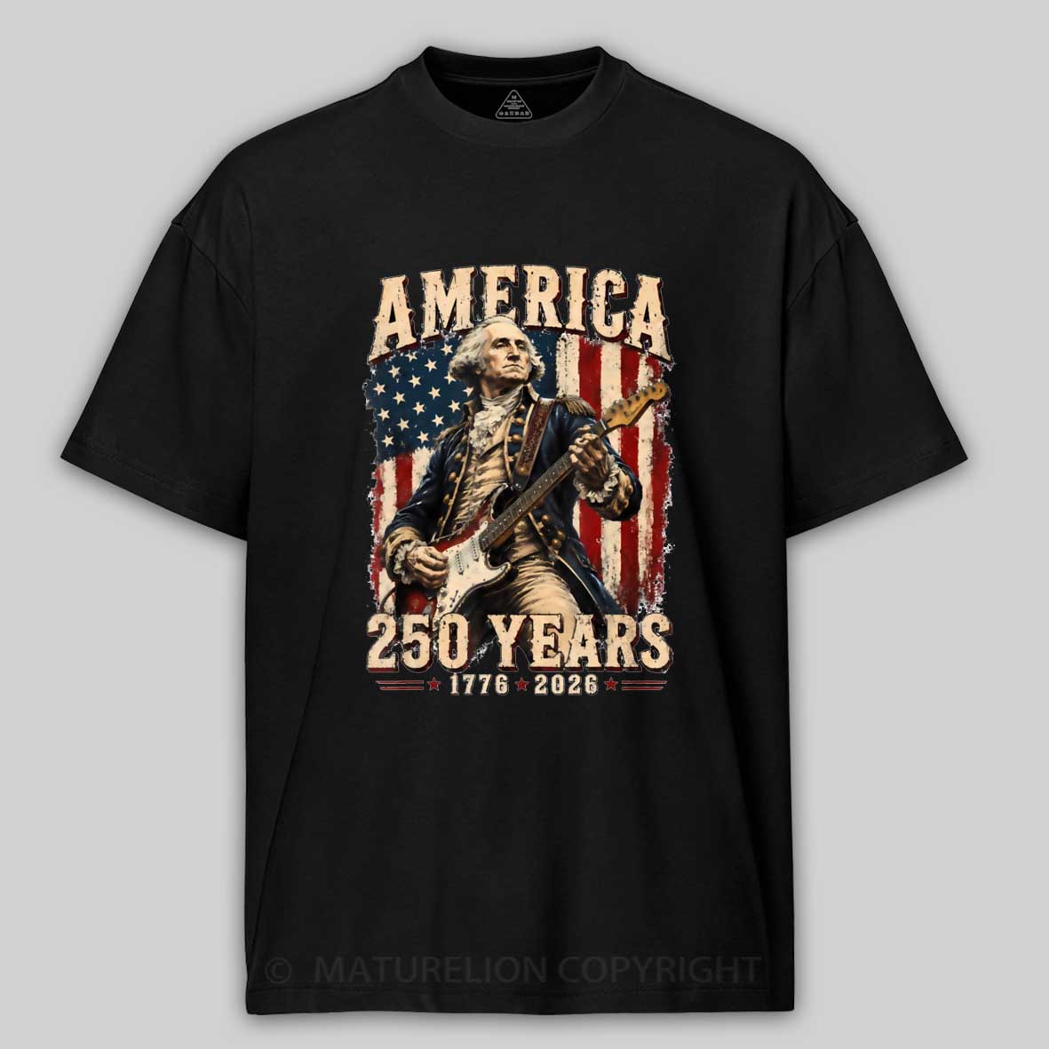Maturelion George Washington Playing Guitar 250 Anniversary T-shirt 