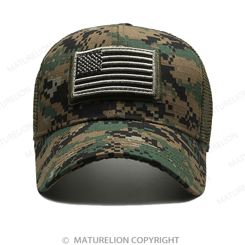 Maturelion American Flag Patch Mesh Trucker Hat