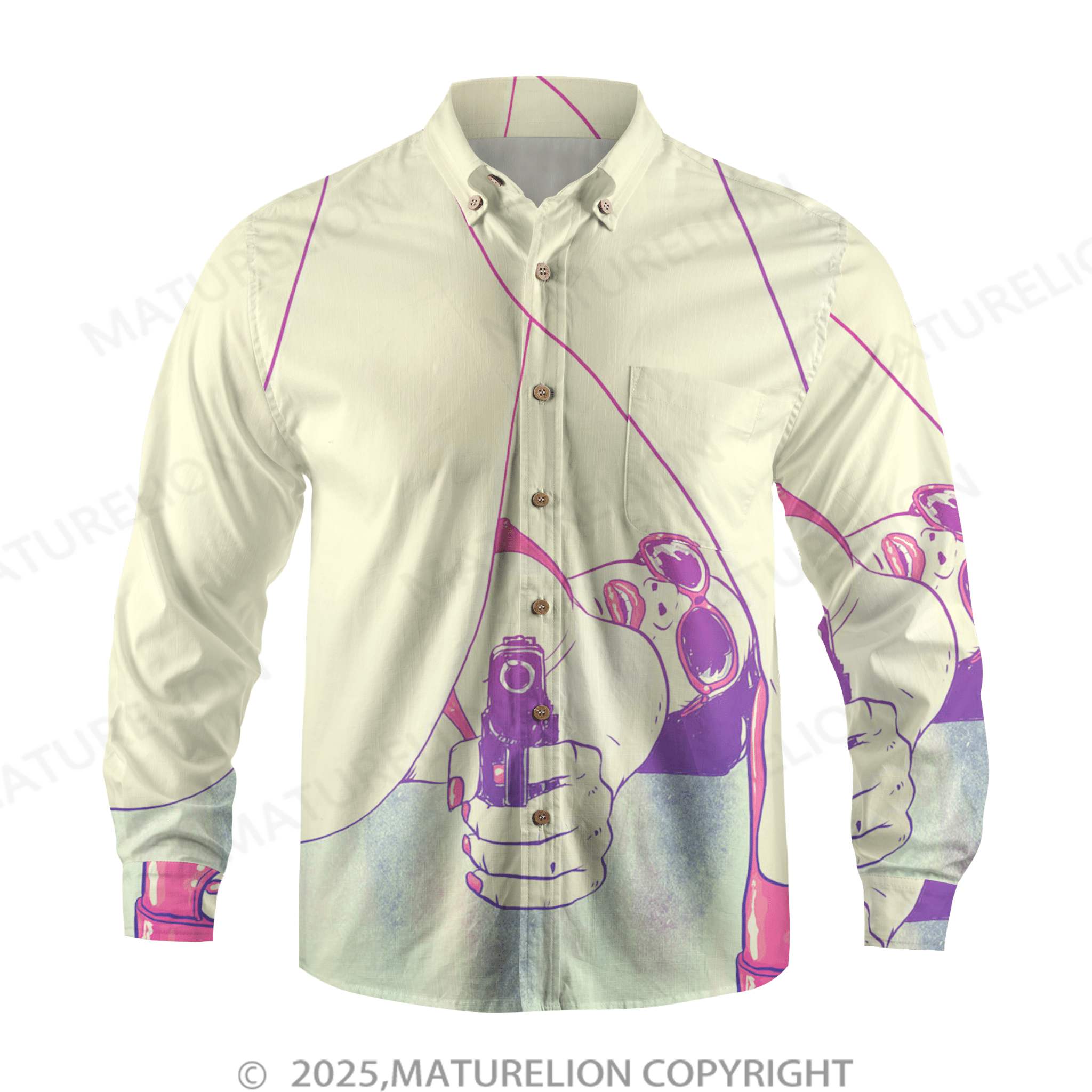 Maturelion Men's Button Pocket ShirtAloha Baby Let’s Turn Up the Heat Hawaiian Shirt