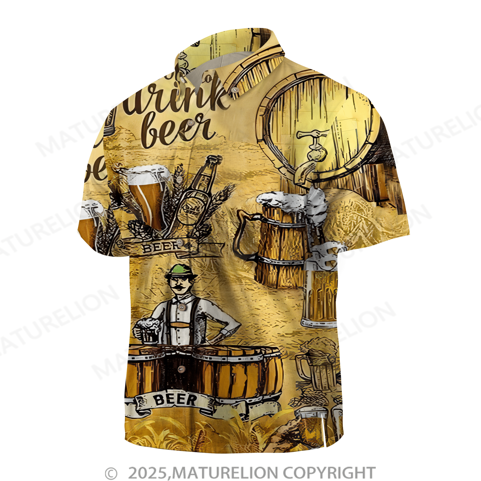 Maturelion Oktoberfest Beer Print Men's Chest Pocket Stretch Shirt Big Tall