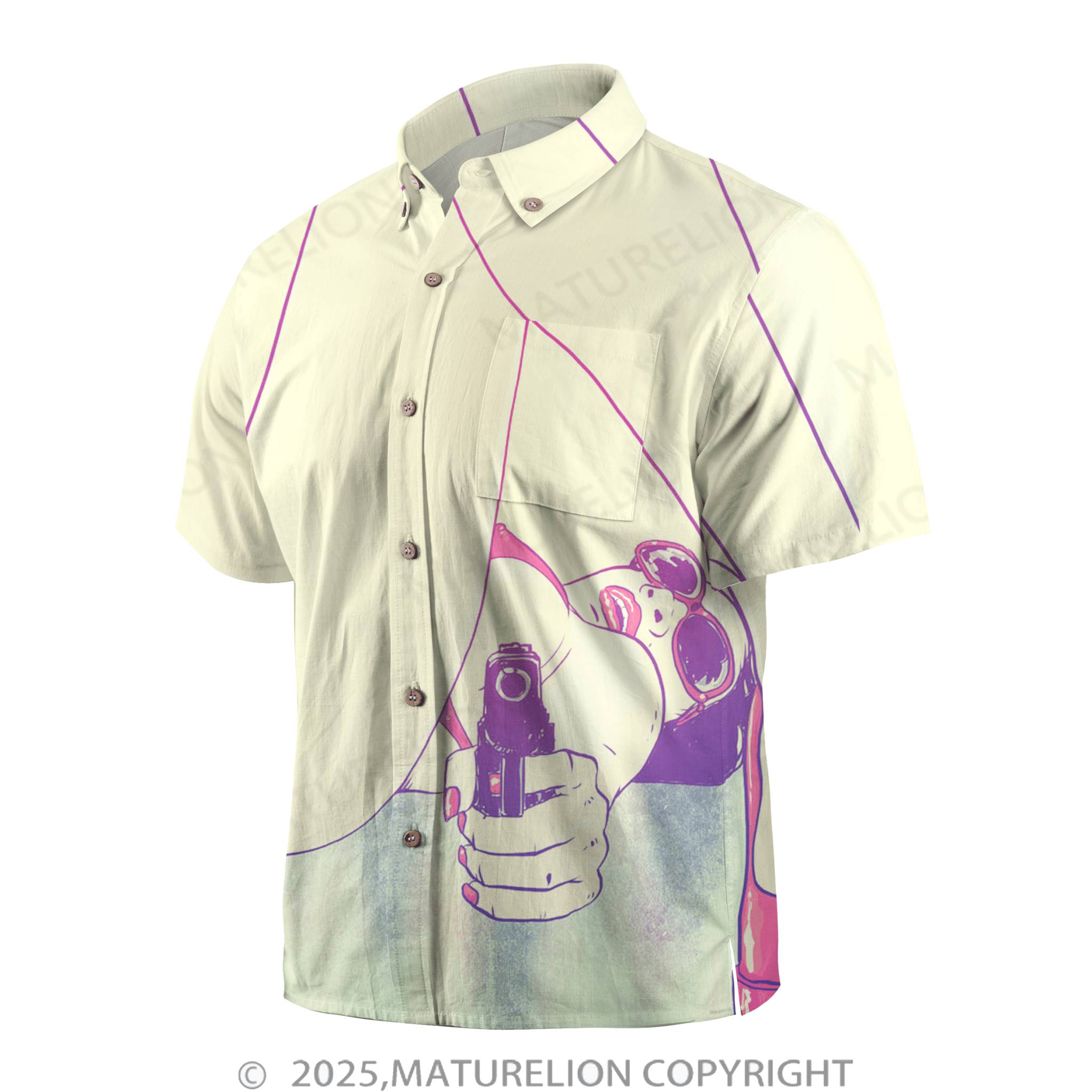 Maturelion Men's Button Pocket ShirtAloha Baby Let’s Turn Up the Heat Hawaiian Shirt