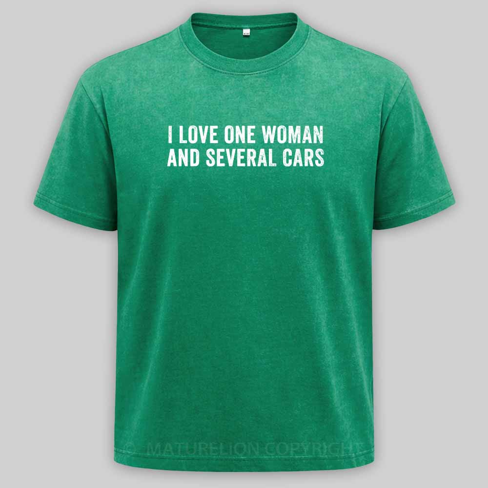 Maturelion I love one woman and several cars Washed T-shirt