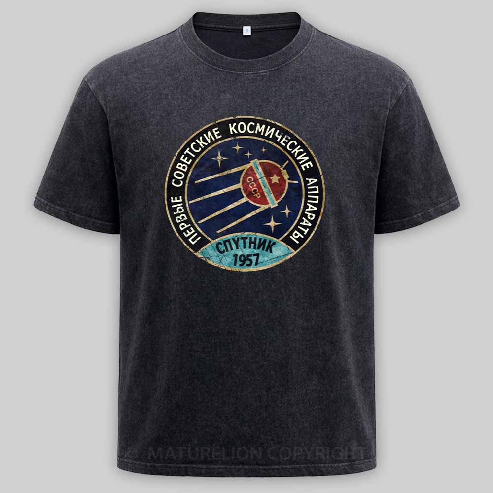 Maturelion Vintage Blue Badge Спутник V01 Washed T-shirt