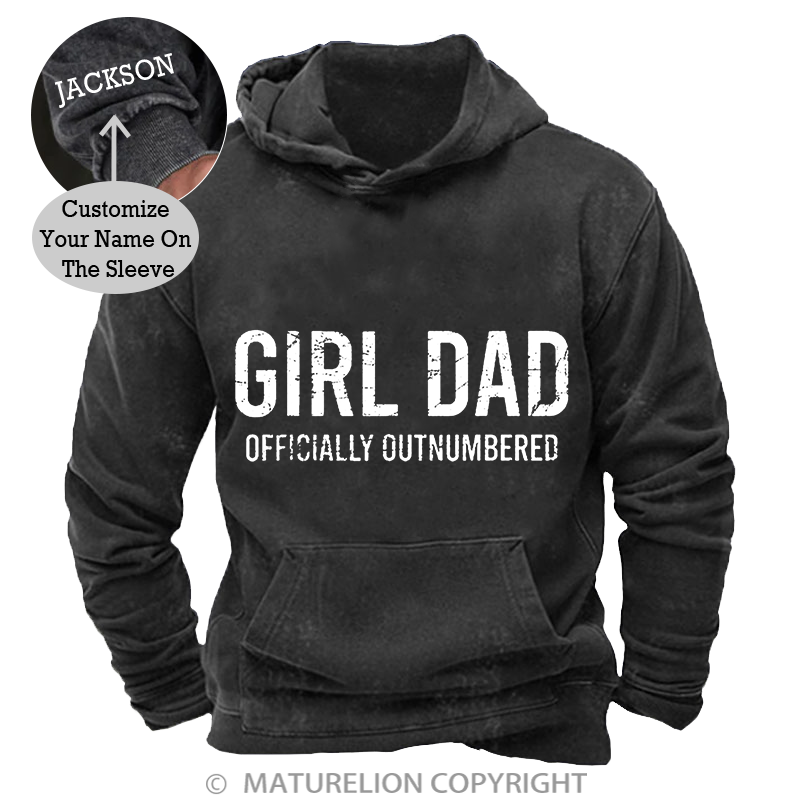 Maturelion Girl Dad Officially Outnumbered Funny Gift DTG Printing Washed Hoodie