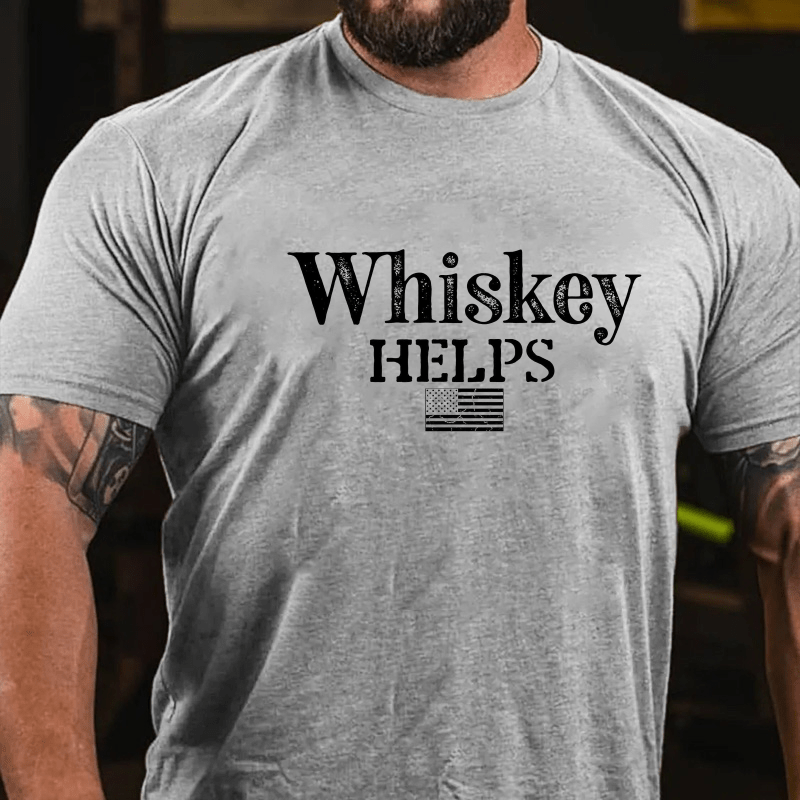 Whiskey Helps USA Flag Cotton T-shirt (Free Customization)-Maturelion