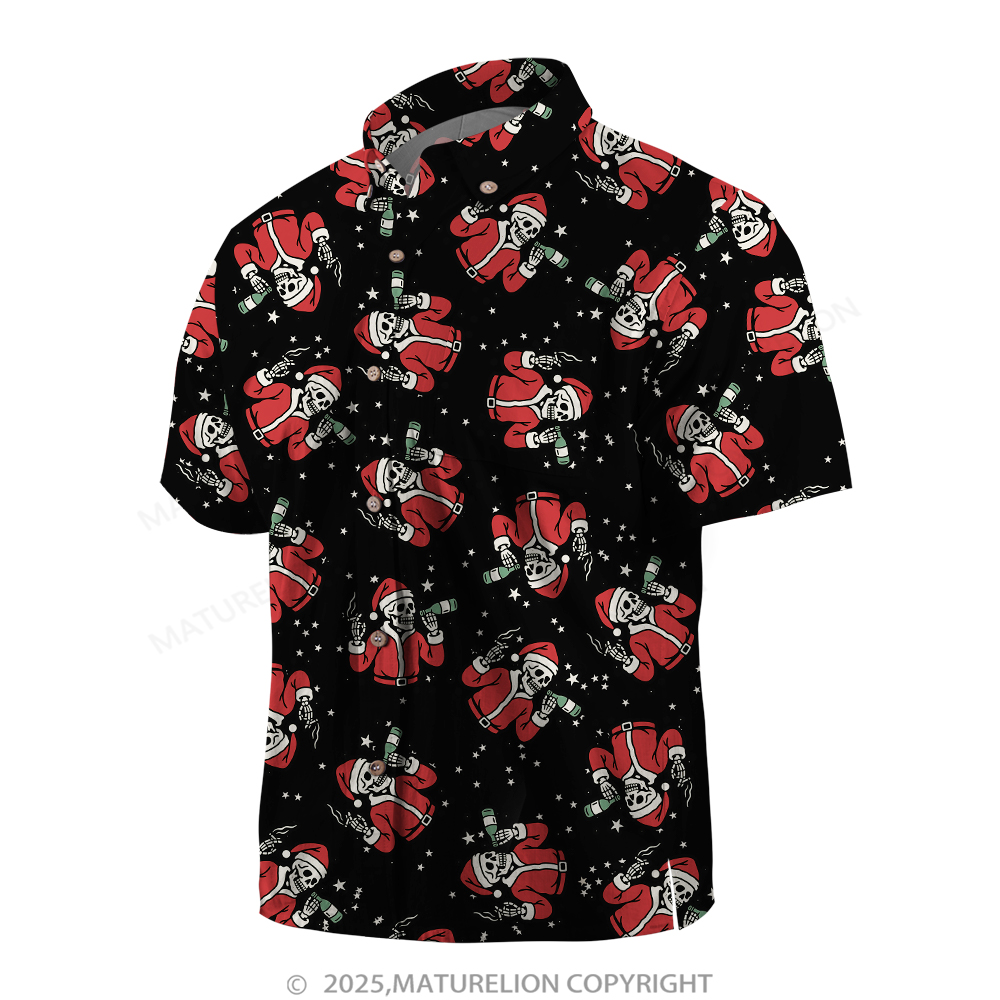 Maturelion Christmas Hawaiian Shirt White Tropical Santa with Palm Tree Hawaiian Shirt