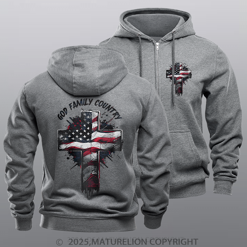 Maturelion Men's Hoodie God Family Country Fleece Zipper Hoodie