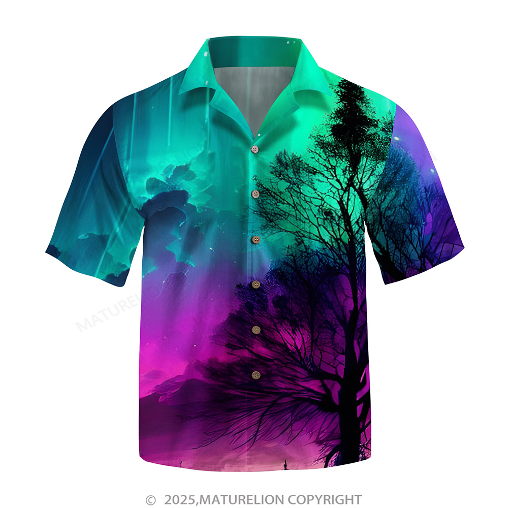 Matreulion Men's Aloha Shirts Aurora Print Hawaiian Shirt
