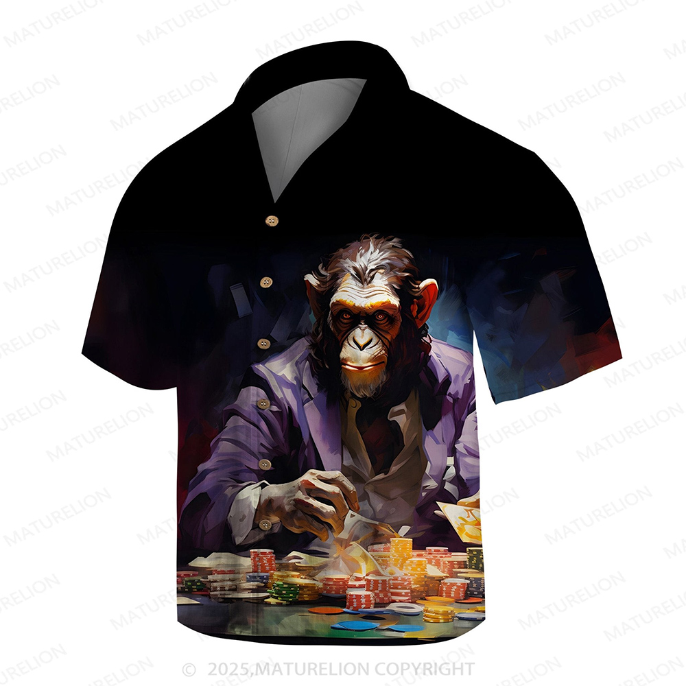 Maturelion Men's Aloha Shirts Retro Fashion Orangutan Animal Pattern Hawaiian Shirt