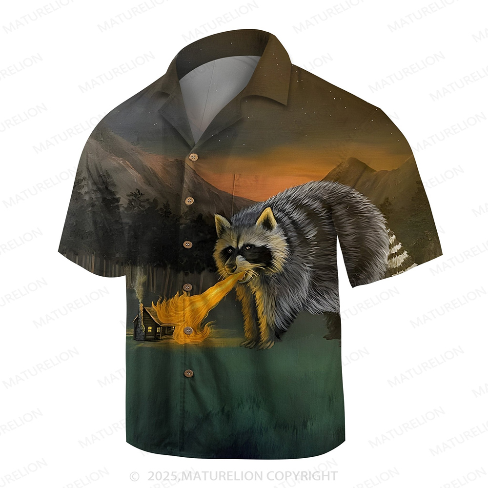 Maturelion Men's Aloha Shirts Raccoon Funny Hawaiian Shirt