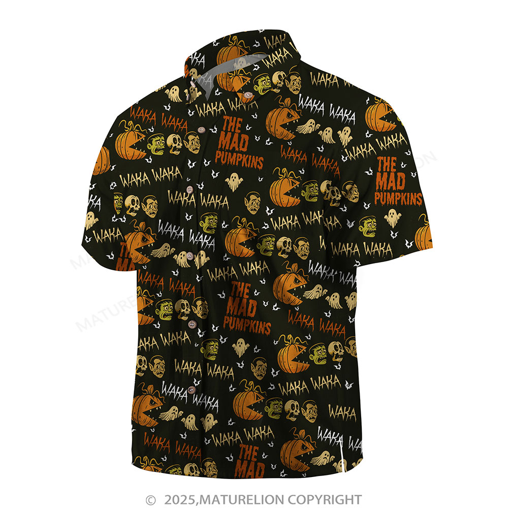 Maturelion Halloween Hawaiian Shirt Black Pumpkin Madness Graphic Hawaiian Shirt