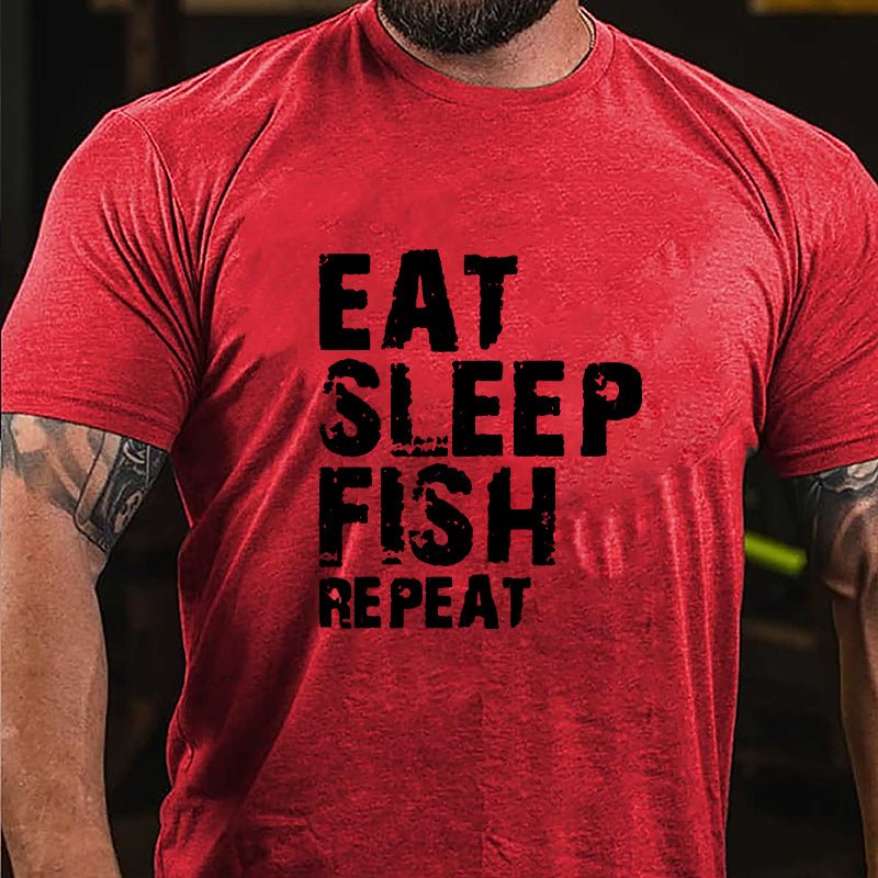 Eat Sleep Fish Repeat Cotton T-shirt-Maturelion