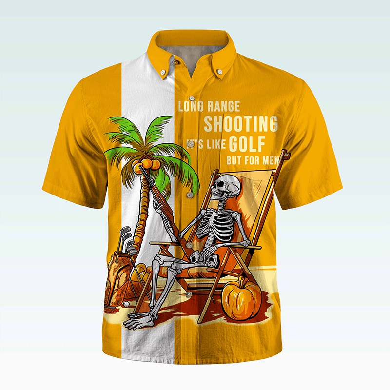 Maturelion Men's Button Pocket Shirt Coconut Tree Skeleton Shirt Men Casual Hawaiian Short Sleeve Button Down