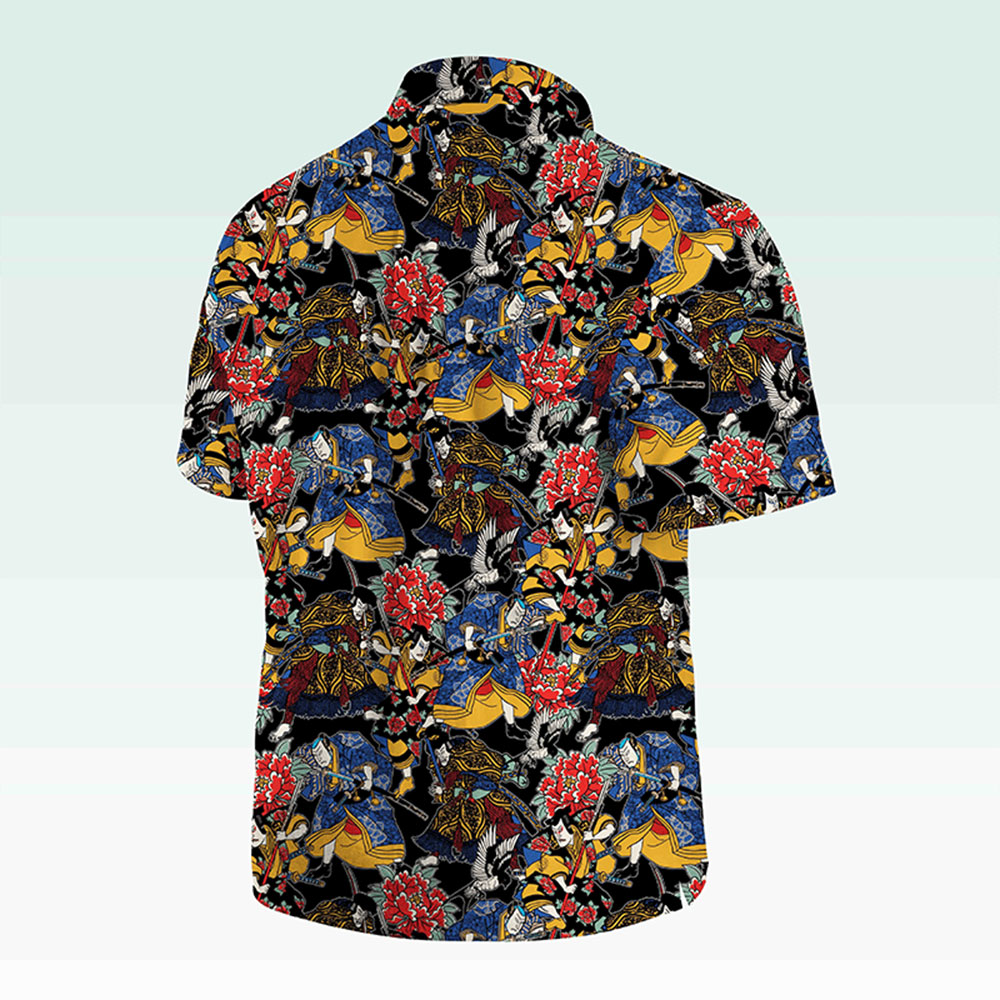 Maturelion Men's Button Pocket Shirt Koi Fish and Waves Cotton Hawaiian Shirt