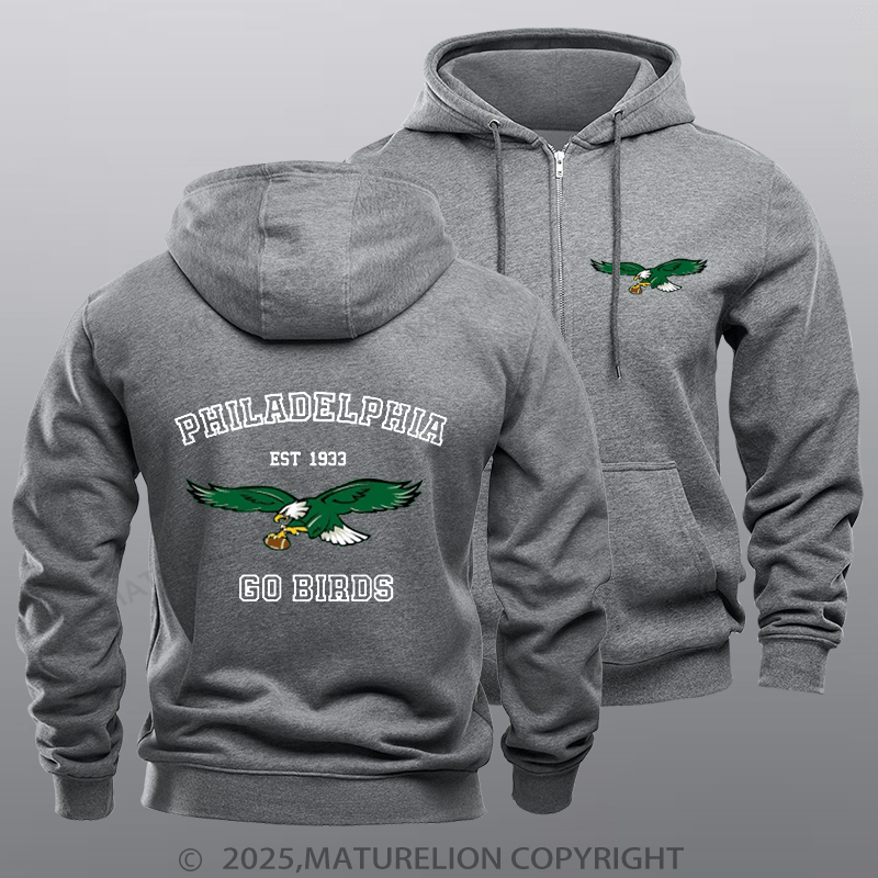 Maturelion Super Bowl Hoodie Vintage Philadelphia Go Birds Eagles Fleece Zipper Hoodie
