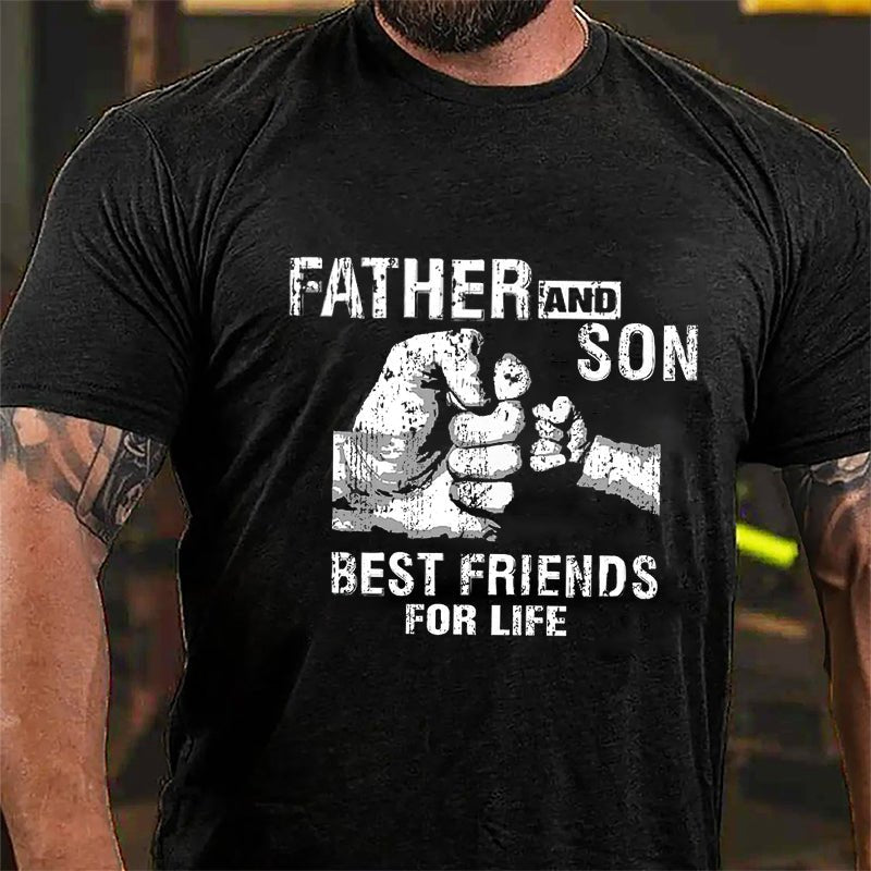 Father And Son Best Friends For Life Father's Day Graphic Cotton T-shirt-Maturelion