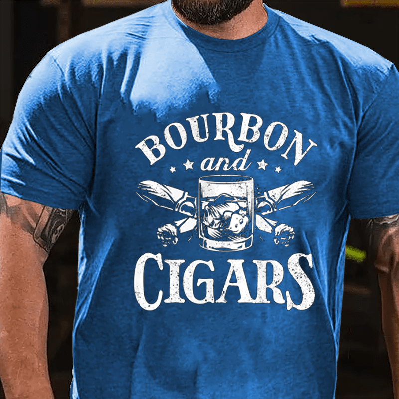 Bourbon And Cigars Graphic Cotton T-shirt-Maturelion
