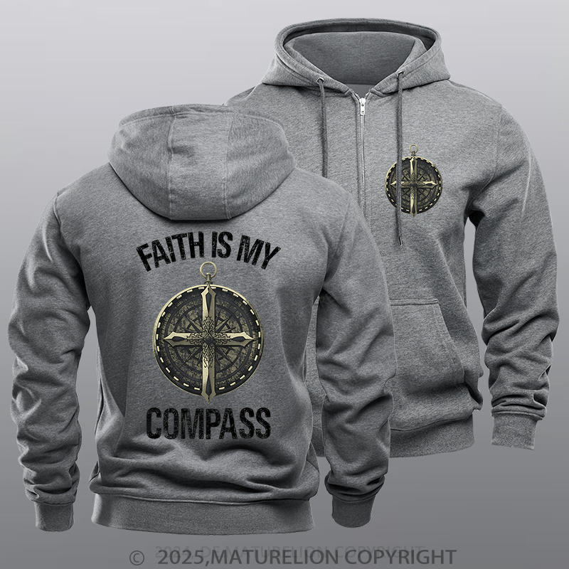 Maturelion Men's Hoodie Faith Is My Compass Fleece Zipper Hoodie