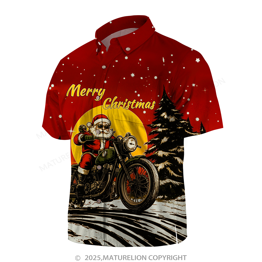 Maturelion Christmas Hawaiian Shirt White Tropical Santa with Palm Tree Hawaiian Shirt