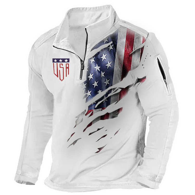 Maturelion Men's Henley Shirt Veterans Day Gift - American Flag Print Henley Shirt