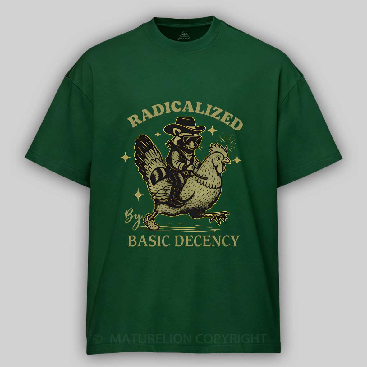 Maturelion Radicalized by Basic Decency Retro Raccoon Meme Fascism Cotton T-shirt