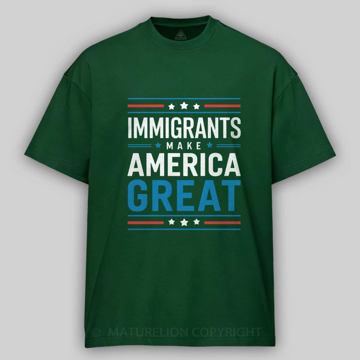 Maturelion Immigrants Make America Great white bule Cotton T-shirt