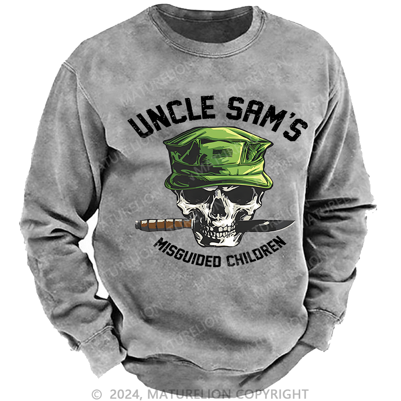 Maturelion Men's Sweatshirt Uncle Sam's Misguided Children Washed Sweatshirt