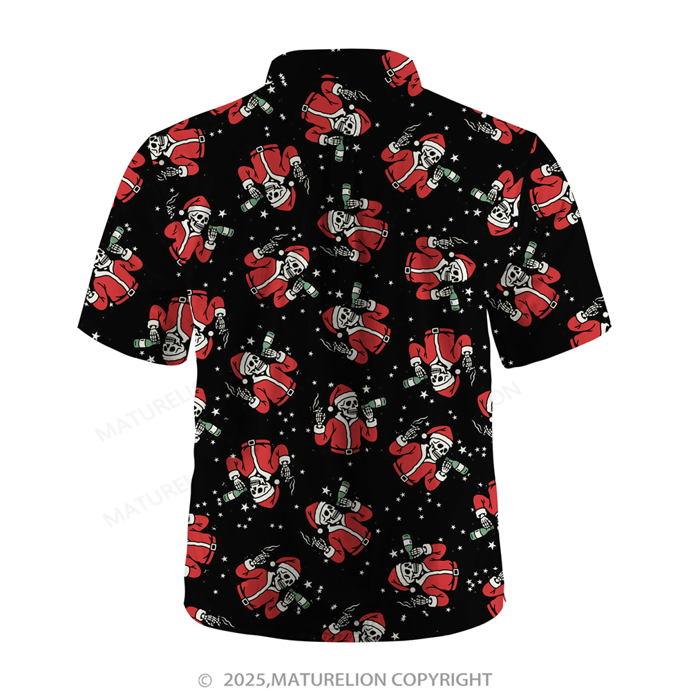 Maturelion Christmas Hawaiian Shirt White Tropical Santa with Palm Tree Hawaiian Shirt