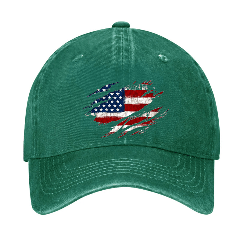 Distressed American Flag Print Cap-Maturelion
