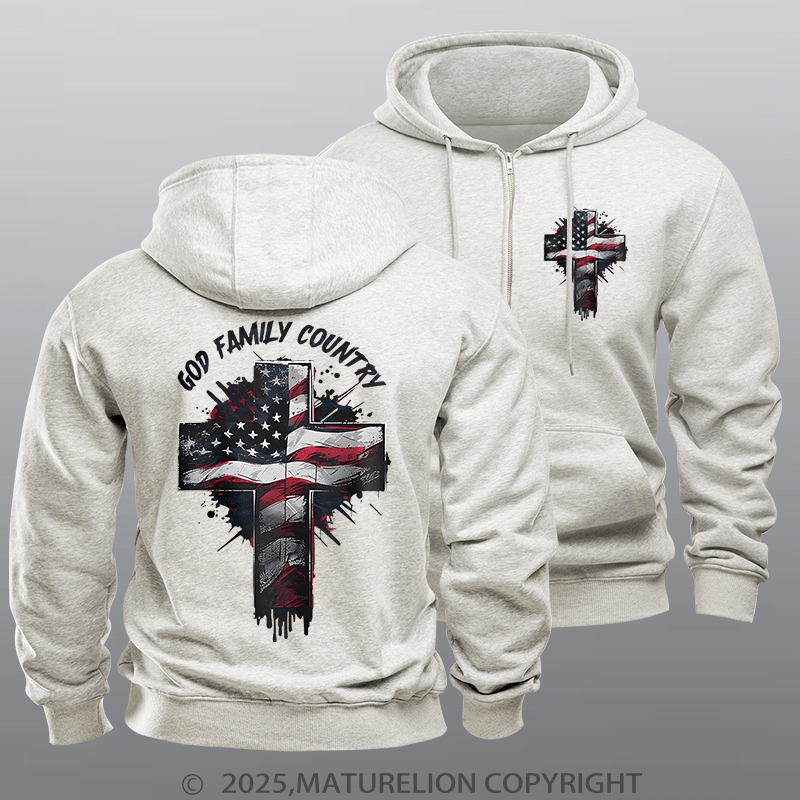 Maturelion Men's Hoodie God Family Country Fleece Zipper Hoodie