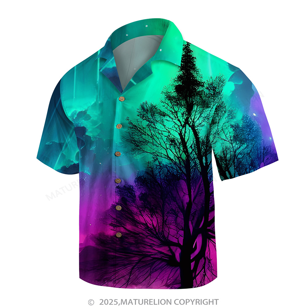 Matreulion Men's Aloha Shirts Aurora Print Hawaiian Shirt