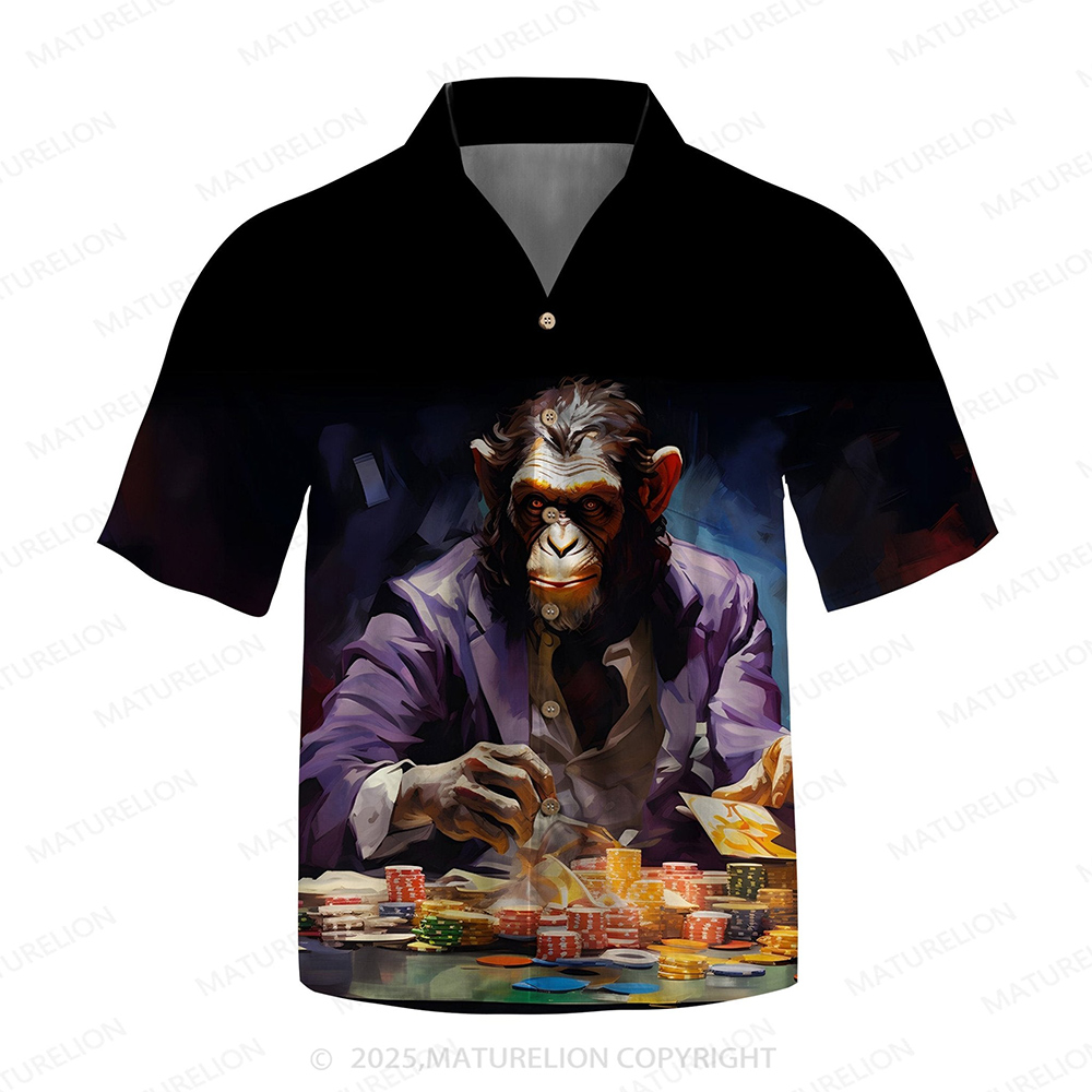 Maturelion Men's Aloha Shirts Retro Fashion Orangutan Animal Pattern Hawaiian Shirt