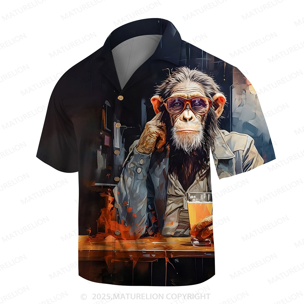 Maturelion Aloha Shirts Animal Illustration Graphic Hawaiian Shirt