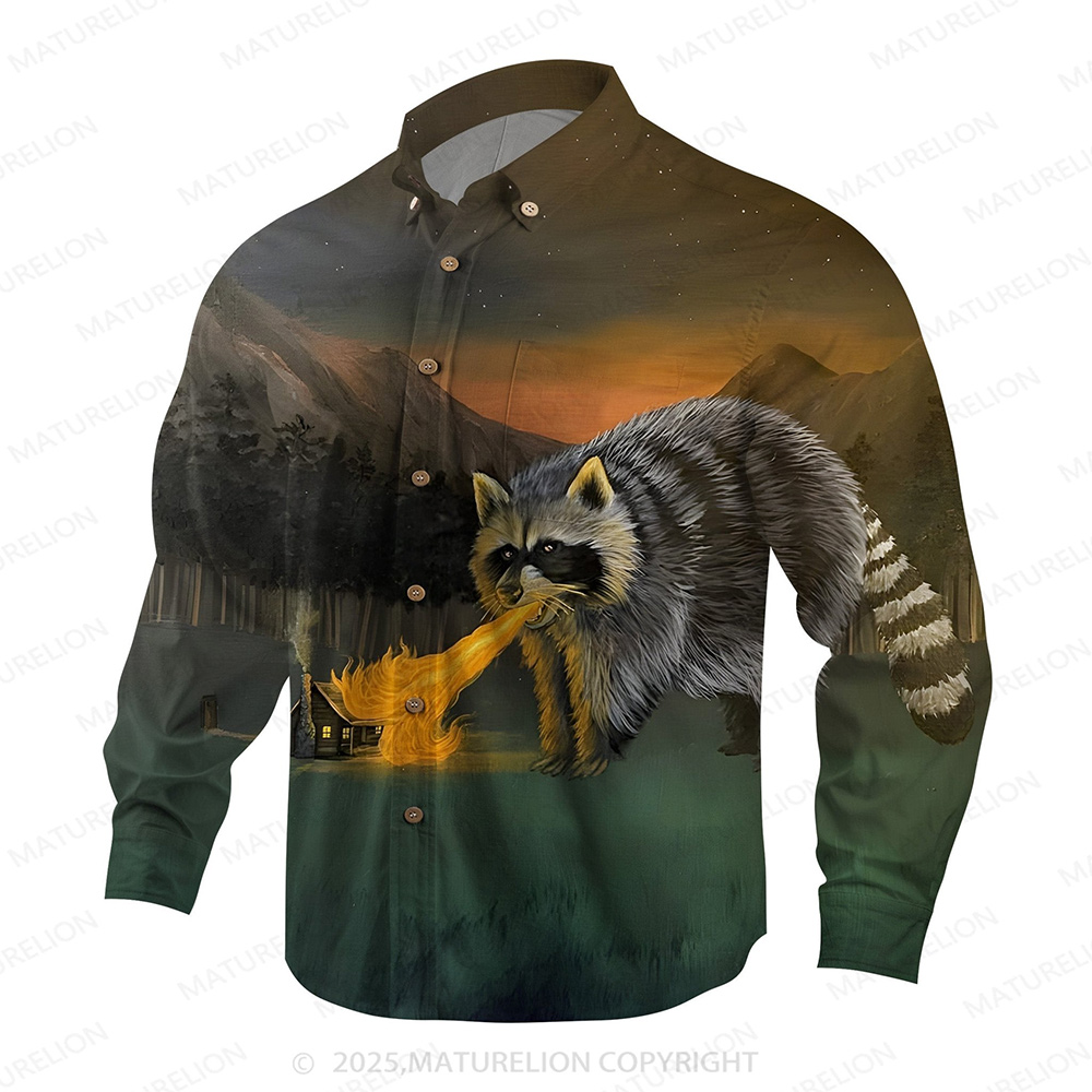 Maturelion Men's Aloha Shirts Raccoon Funny Hawaiian Shirt