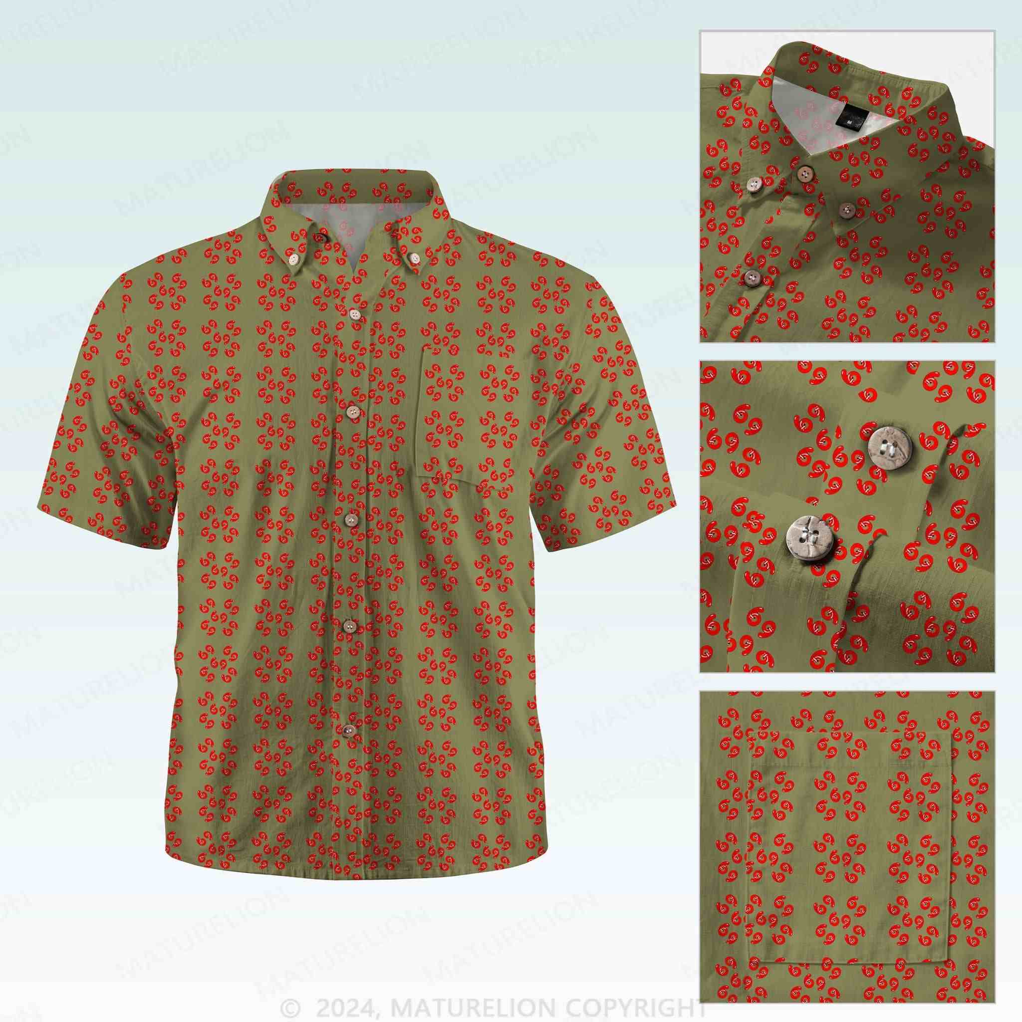 Maturelion Men's Button Pocket Shirt69 Innuendo Beach Hawaiian Shirt